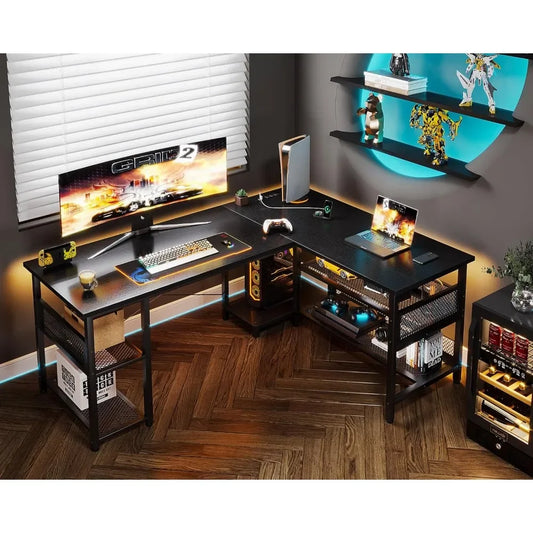 59" L Shaped Computer Desk with Power Outlet