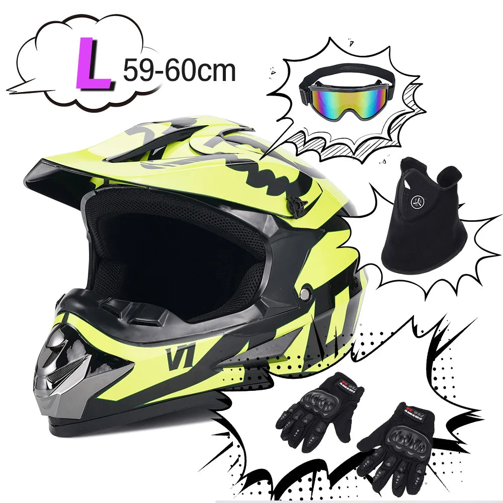 Personalized Matte Green Full Face Motorcycle Helmet DOT Certified ABS with Goggles Gloves Face Mask Windproof Riding Gear
