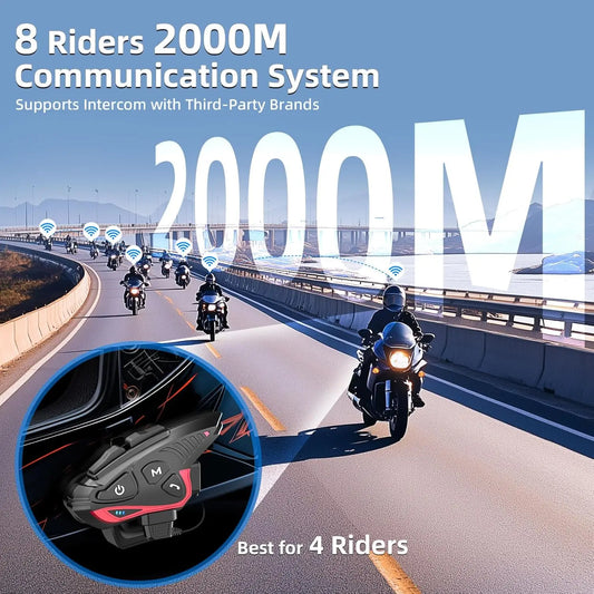 Motorcycle Helmet Bluetooth Intercom Helmet Headset CP-S 8 Riders 2000M Group Helmet Communication System Motorbike