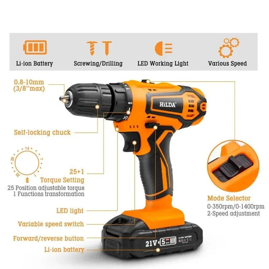 12V 16.8V 21V Cordless Drill Electric Screwdriver