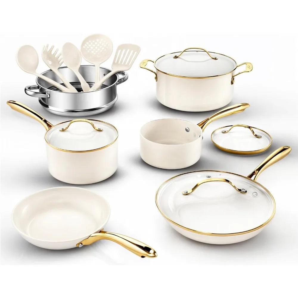 15 Pc Ceramic Pots and Pans Set