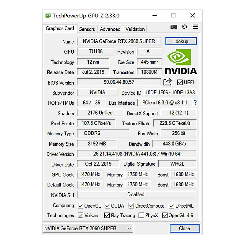 RTX 2060 8GB Super Graphics Cards