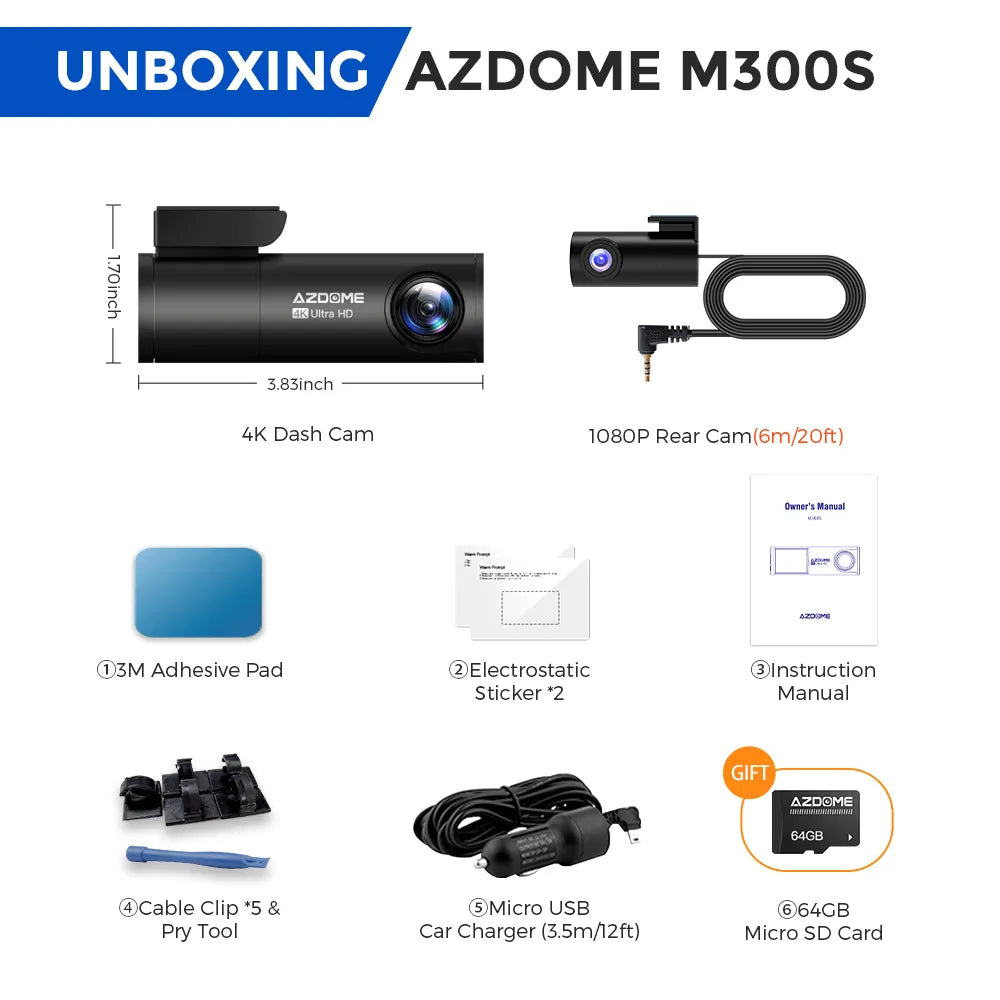 M300S 4K + 1080P Dual Dash Camera