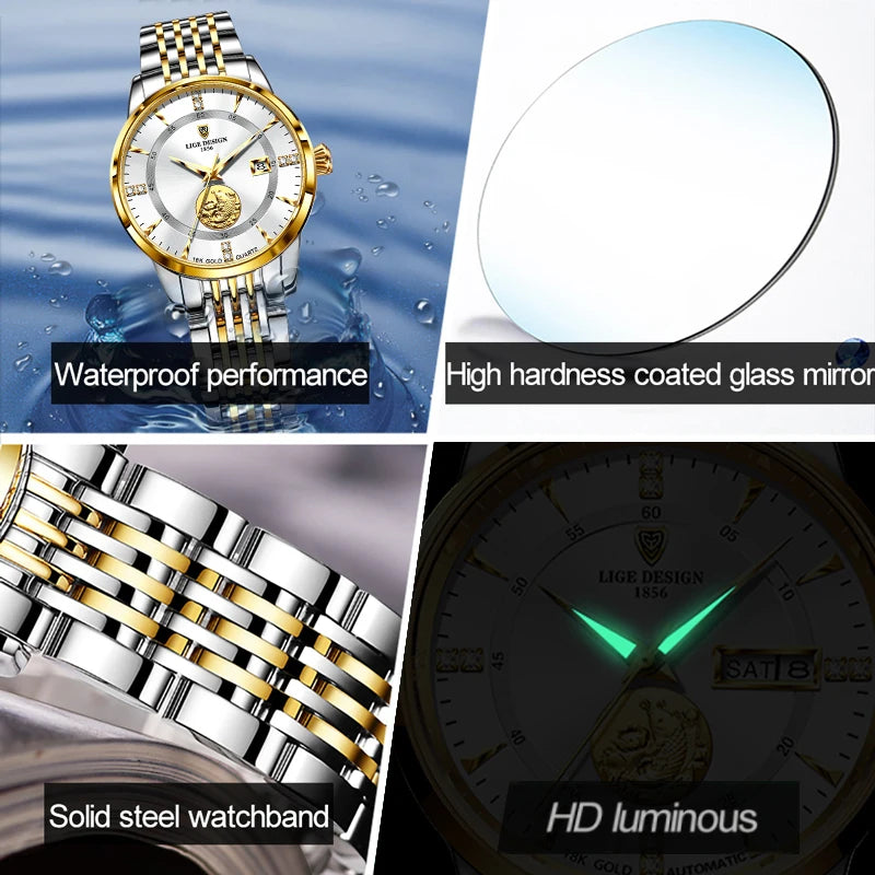 Female Luxury Elegant Gold Steel Wristwatch