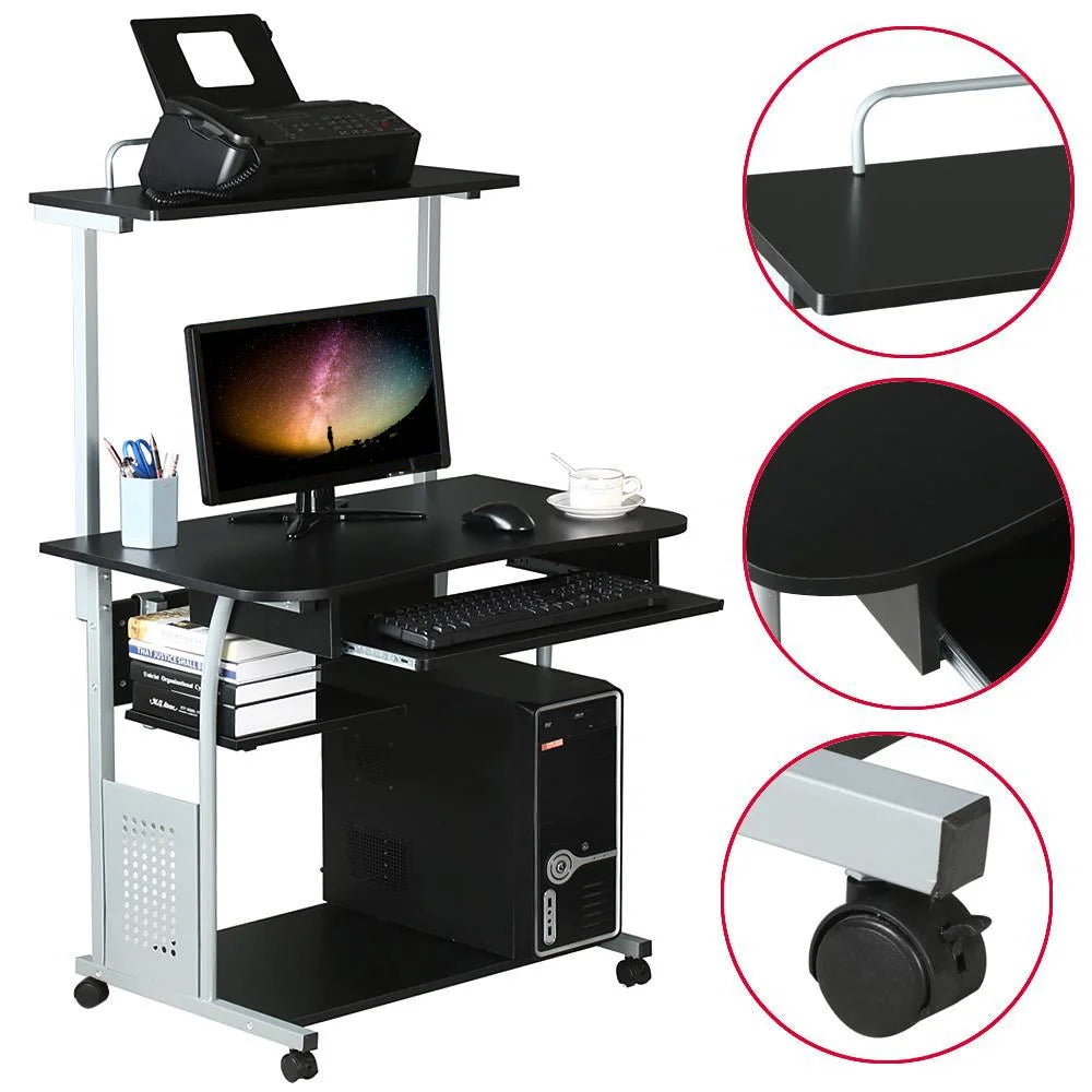 Portable Computer Desk with 4 Storage Shelves and Keyboard Tray