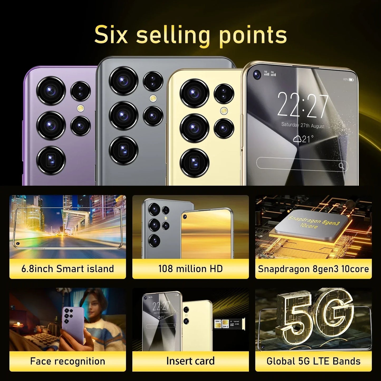5G 7.3-inch high-definition Android 14 smartphone