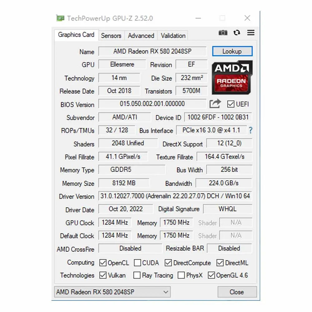 RX580 8GB 2048sp 256bit Gddr5 Graphics Card