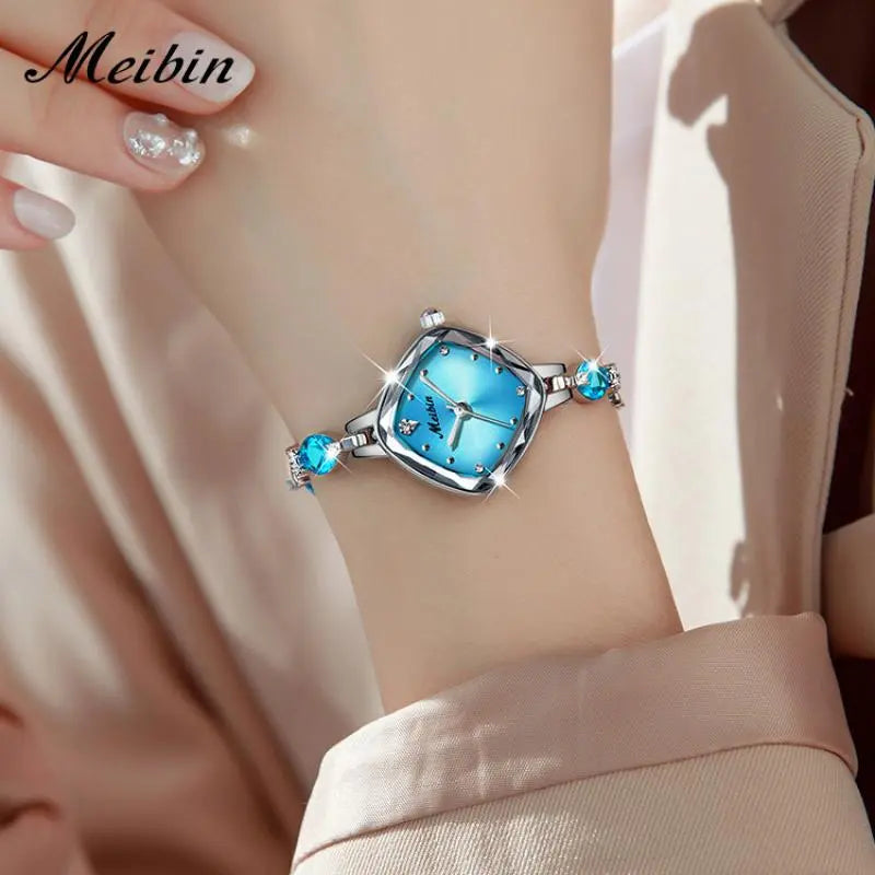Women Green Rhinestone Square Wrist Watches
