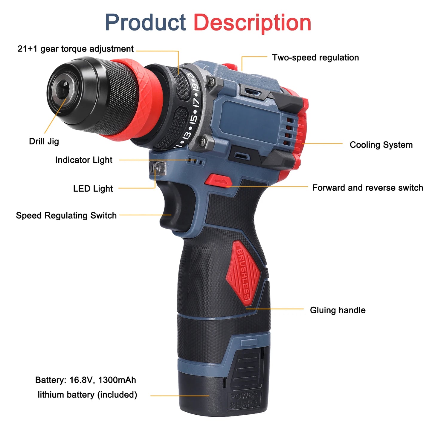 16.8V/21V 2in1 Lithium Drill Electric Screwdriver