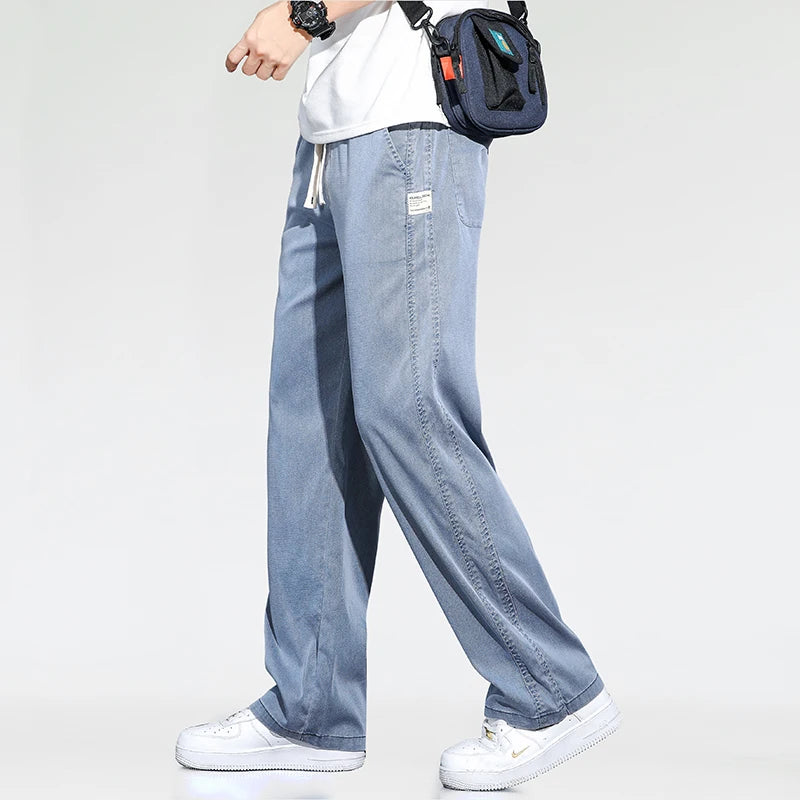 Men Summer Thin Loose Wide-leg Jeans