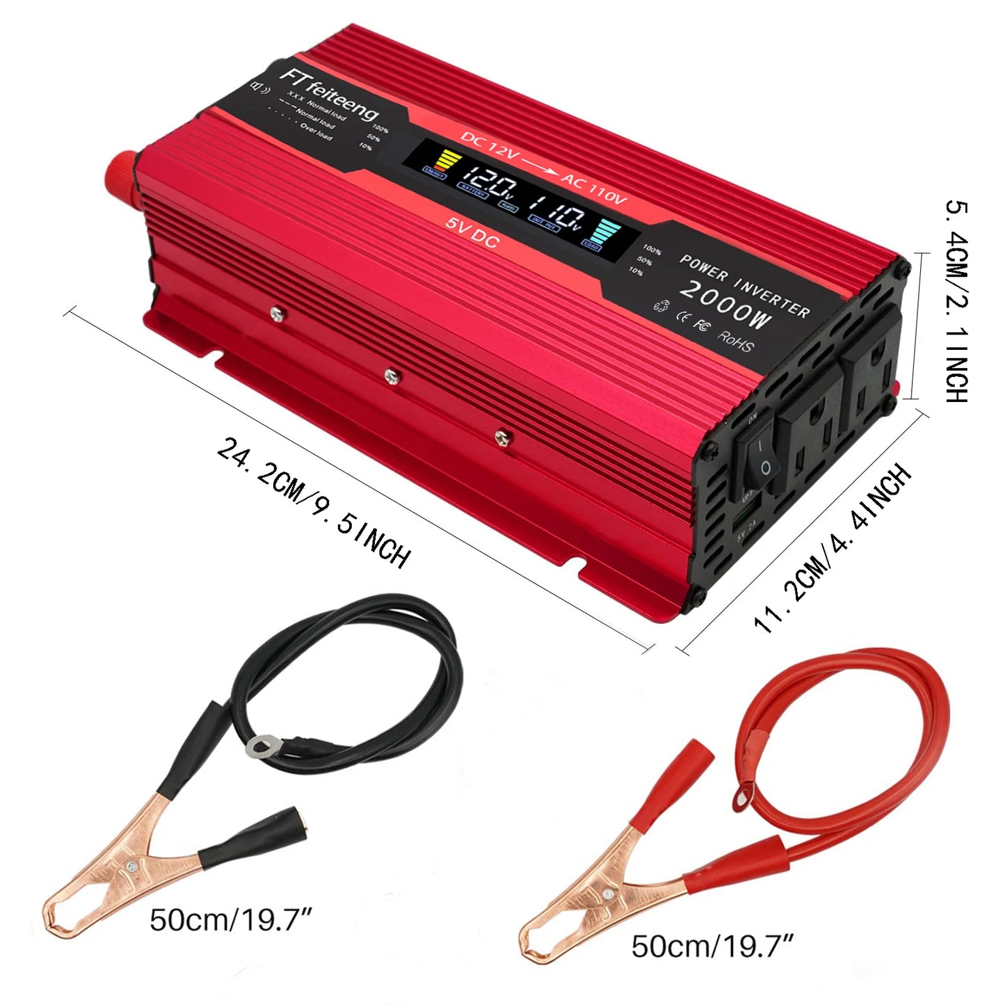 12 to AC 110V,Two plugs and two USB ports Pure Sine Wave Inverter