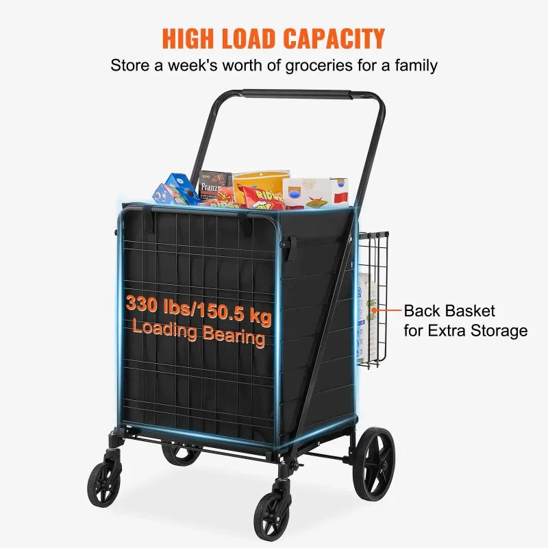 330lbs Heavy Duty Folding Shopping Cart