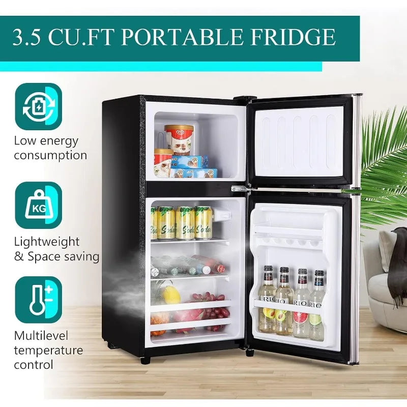 Compact 2-Door Mini Fridge with Freezer