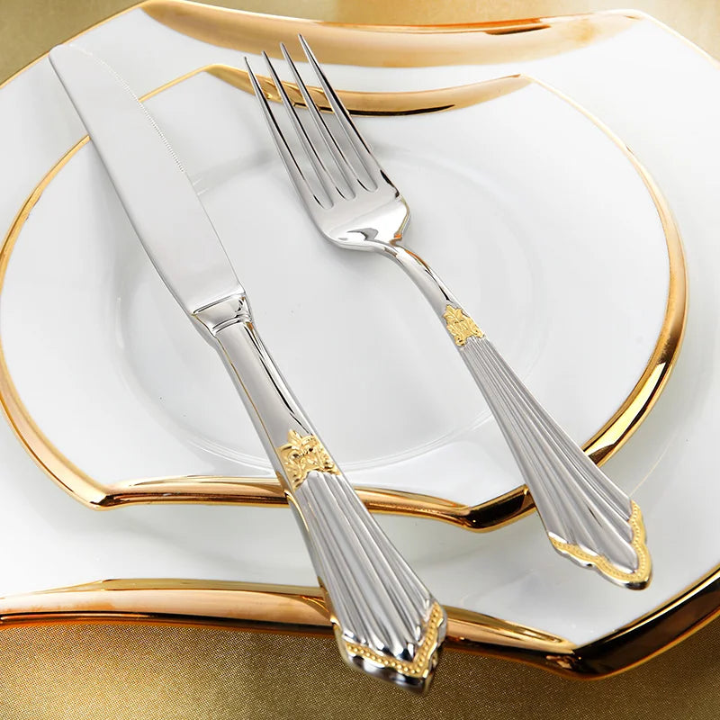 4Pcs Luxury Partial Gold Cutlery Set Dinnerware Set
