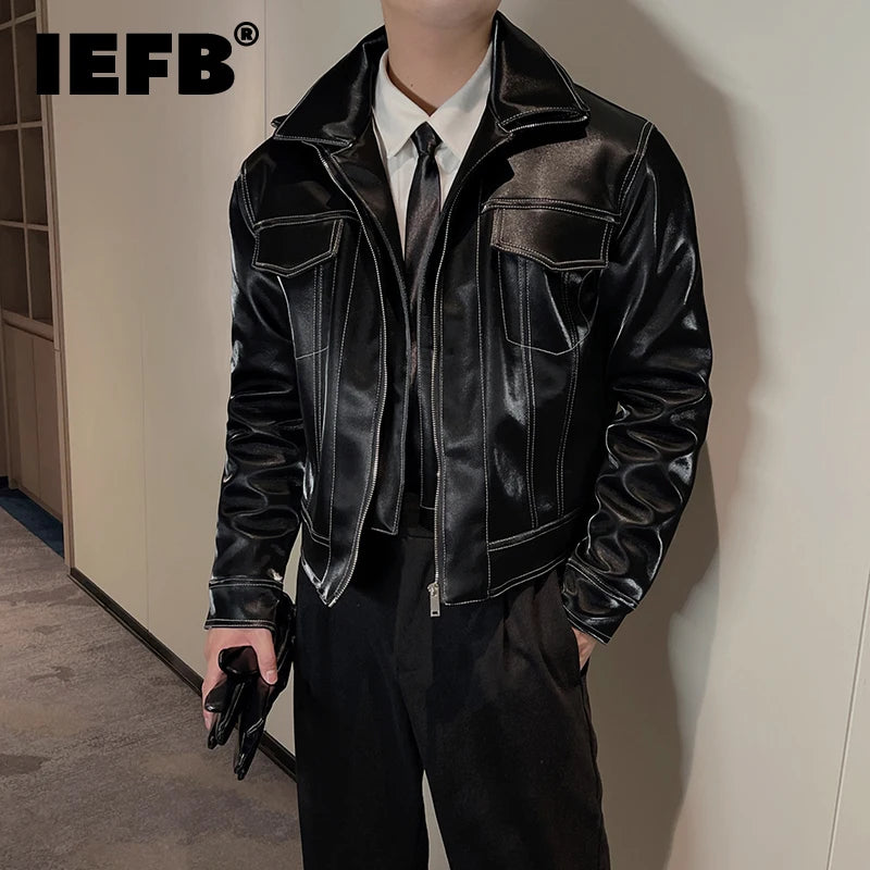 Men's Short Leather Motorcycle Jacket