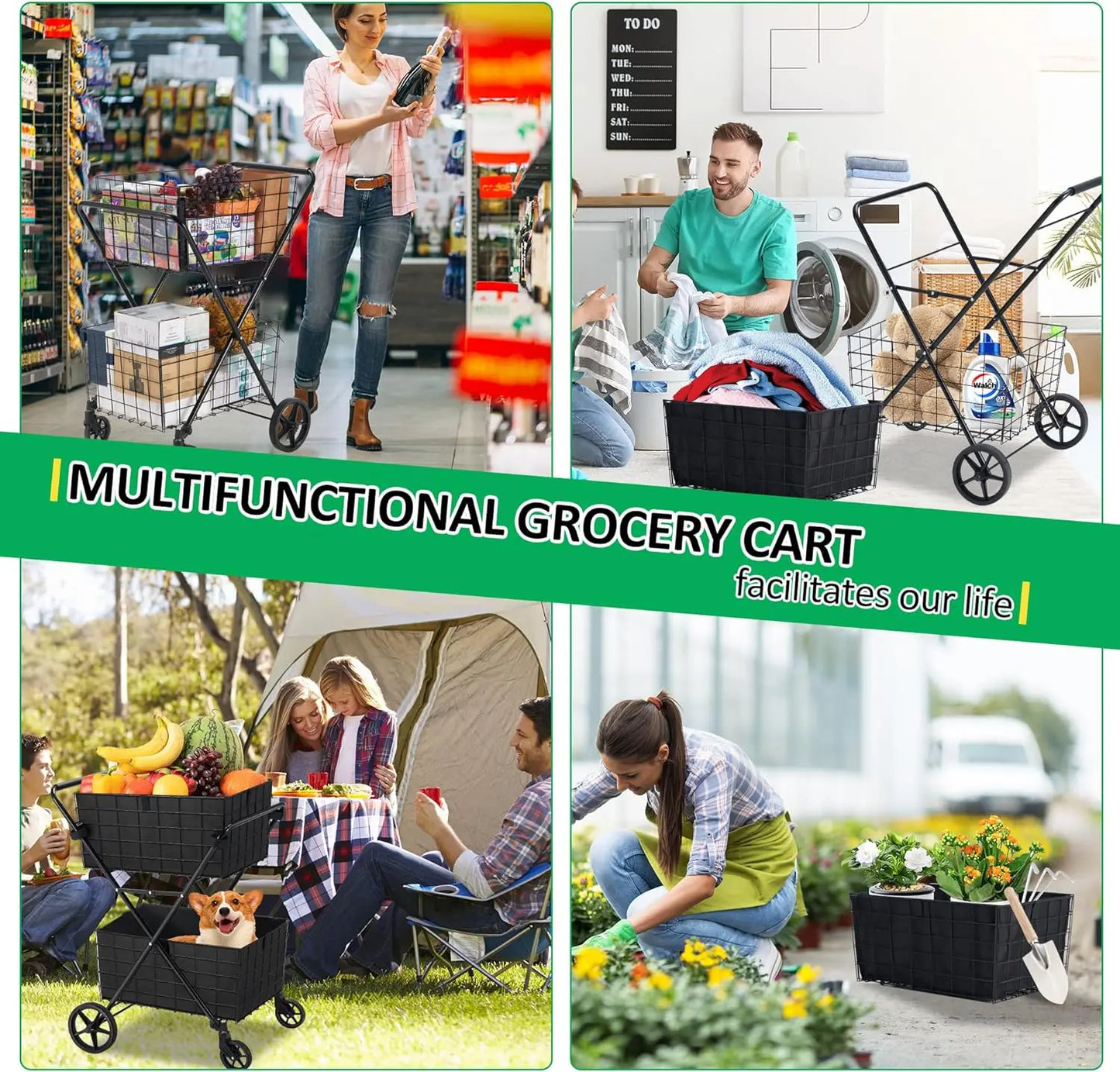 2-Tier Shopping Cart with Wheels