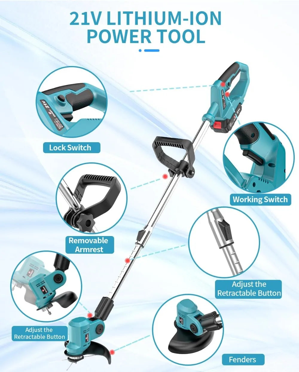Electric Battery Powered Weed Eater 21V String Trimmer