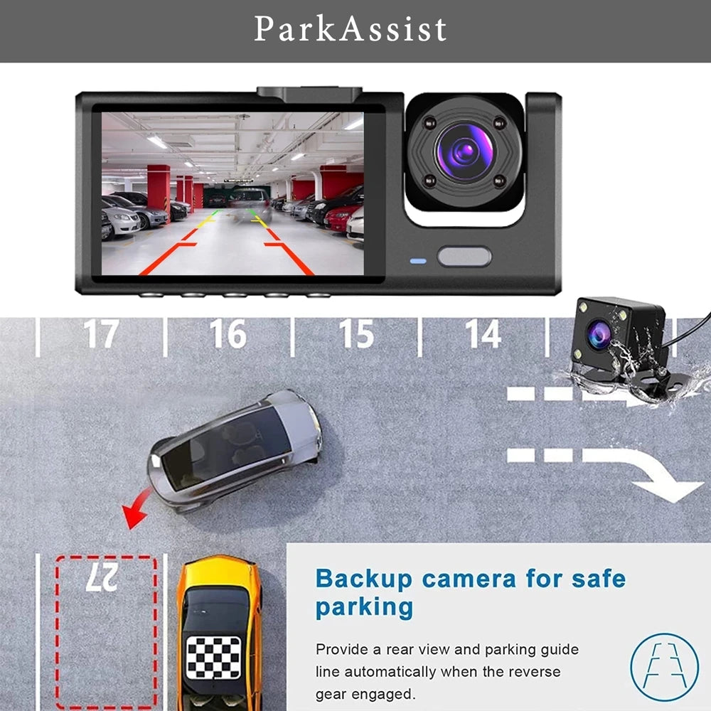 3 Channel Car DVR HD 1080P 3-Lens Inside Dash Cam