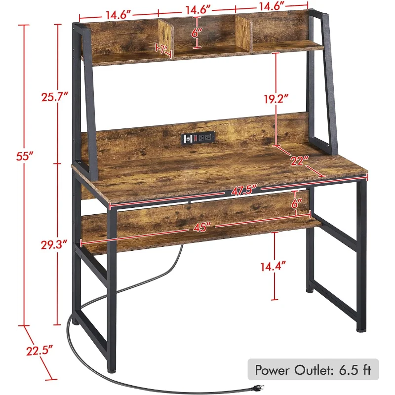 47 in Modern Computer Desk with Power Outlets