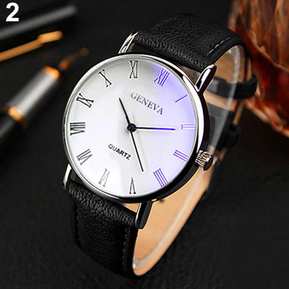 Men Faux Leather Band Watch