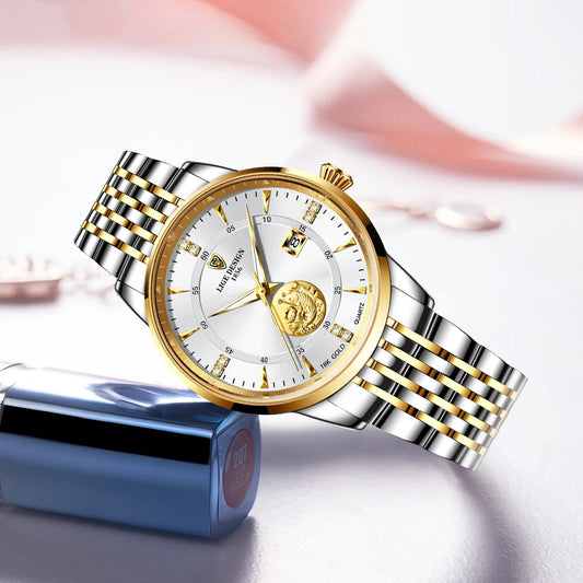 Female Luxury Elegant Gold Steel Wristwatch