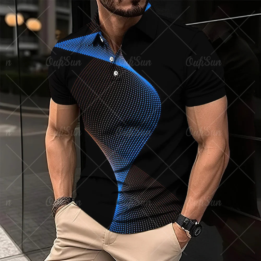 3D Thin Line Stripe Polo T Shirt