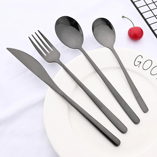 24Pcs Mirror Purple Tableware Cutlery Silverware Set