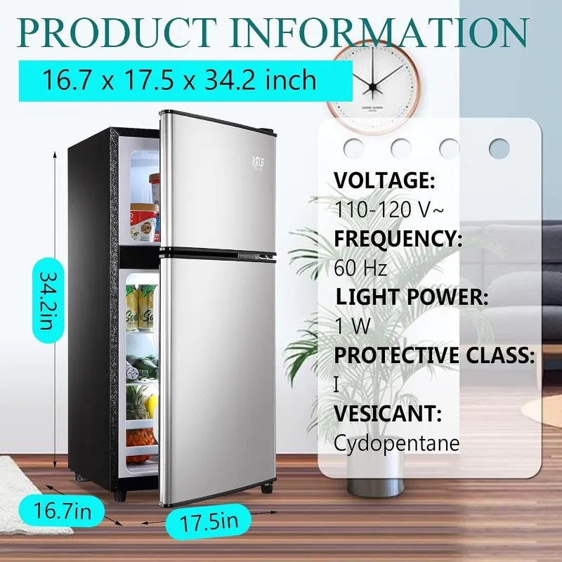 Compact 2-Door Mini Fridge with Freezer
