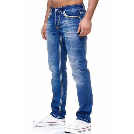 Men Solid Pockets Stretch Denim Straight Pants