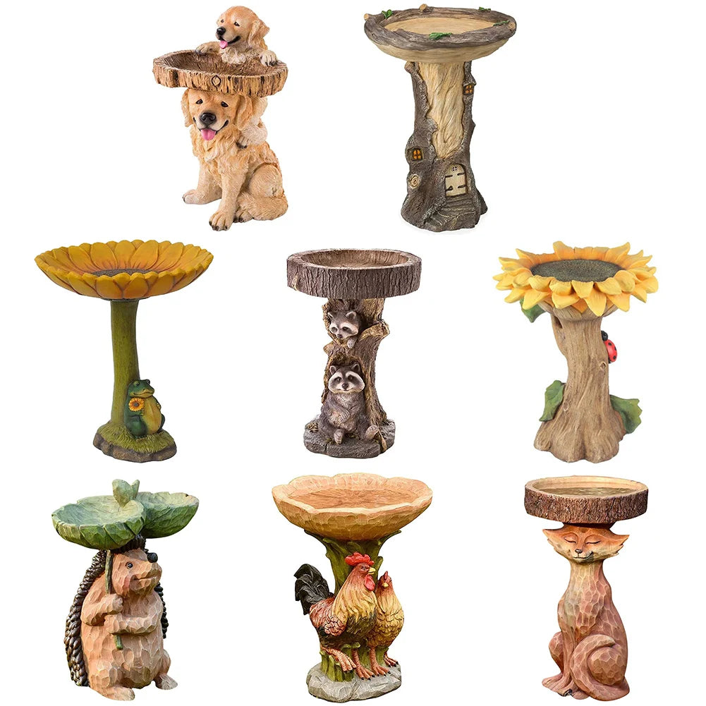 Retro Resin Raccoon Birdbath Ornaments