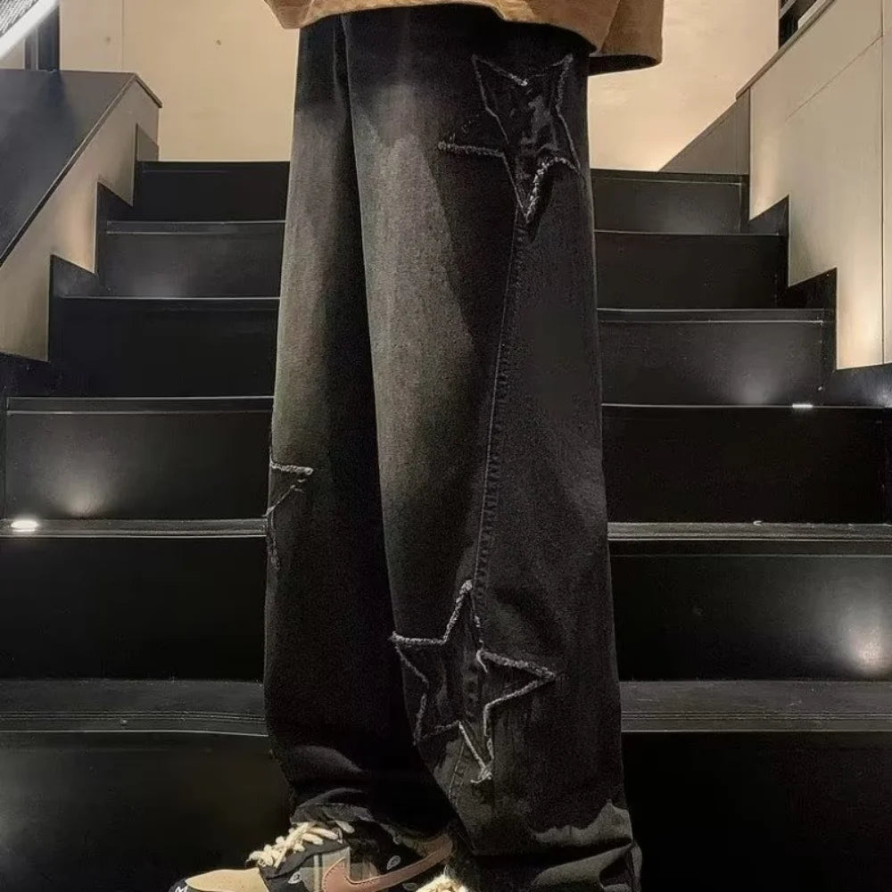 Star Embroidery Straight Casual Jeans