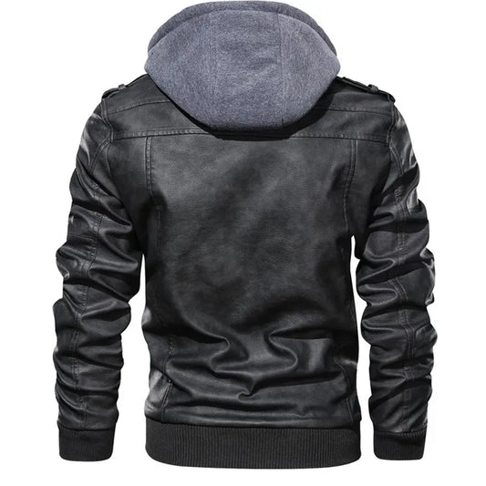 Retro Hooded Leather Jacket for Men