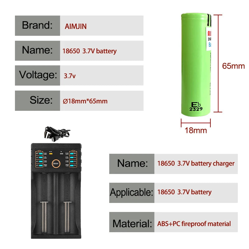 18650 3400mAh 3.7V NCR18650B Lithium Rechargeable Battery