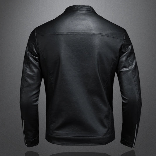 Men Stand Collar Slim Pu Leather Biker Jacket