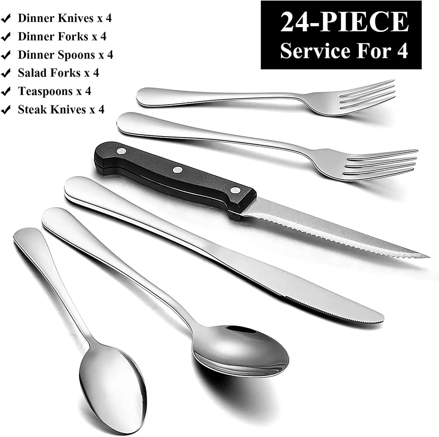 24-Piece Silverware Set with Steak Knives