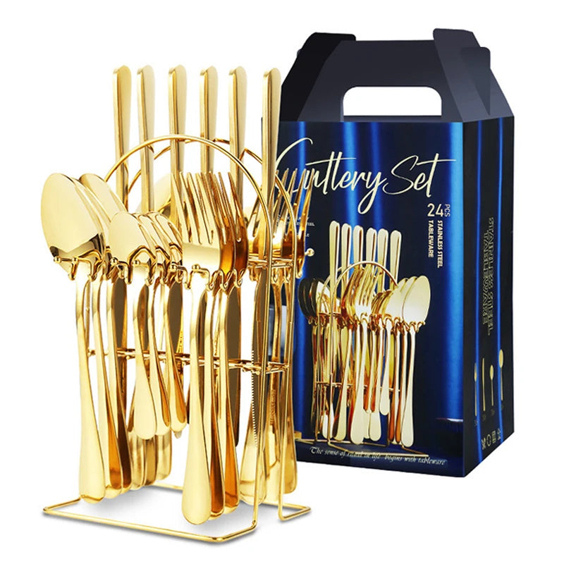 24/16/8 Pcs Dinnerware Gold Silverware Set