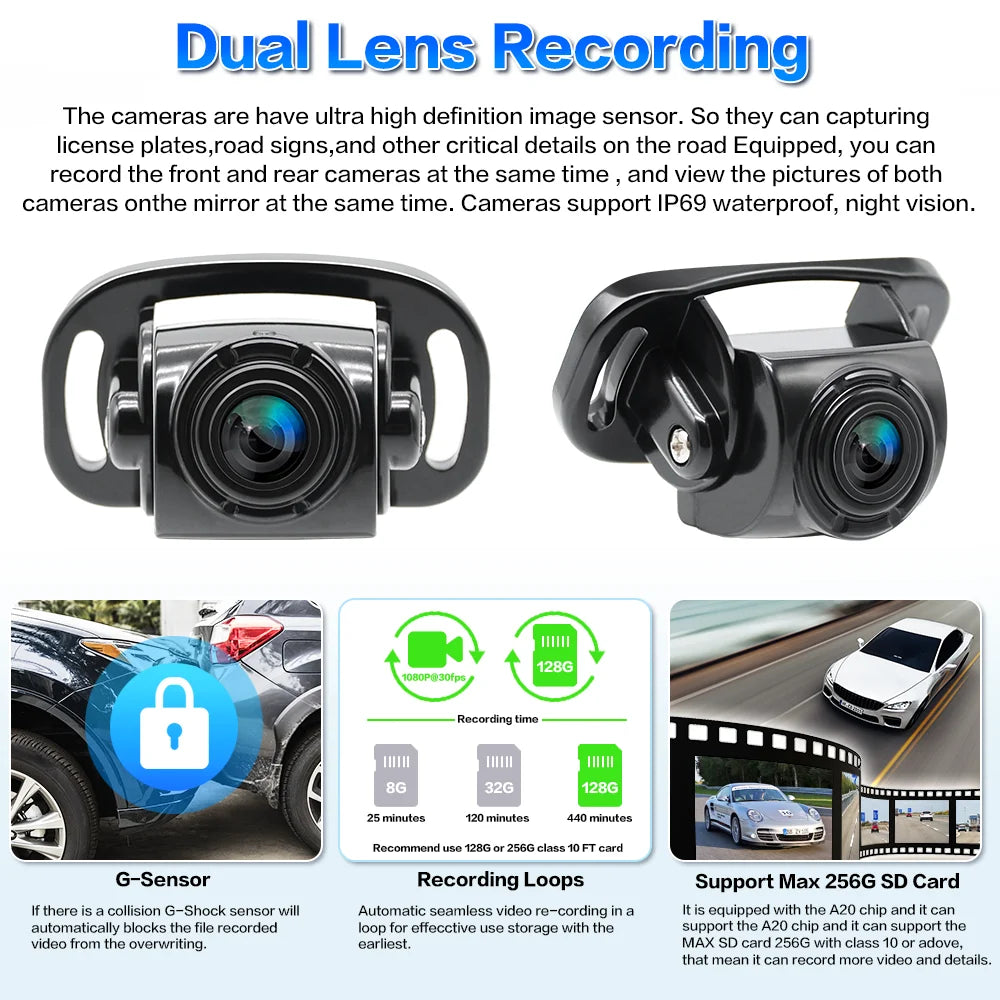 10.26 Inch Dash Cam Rear view Auto DVR GPS Navigation