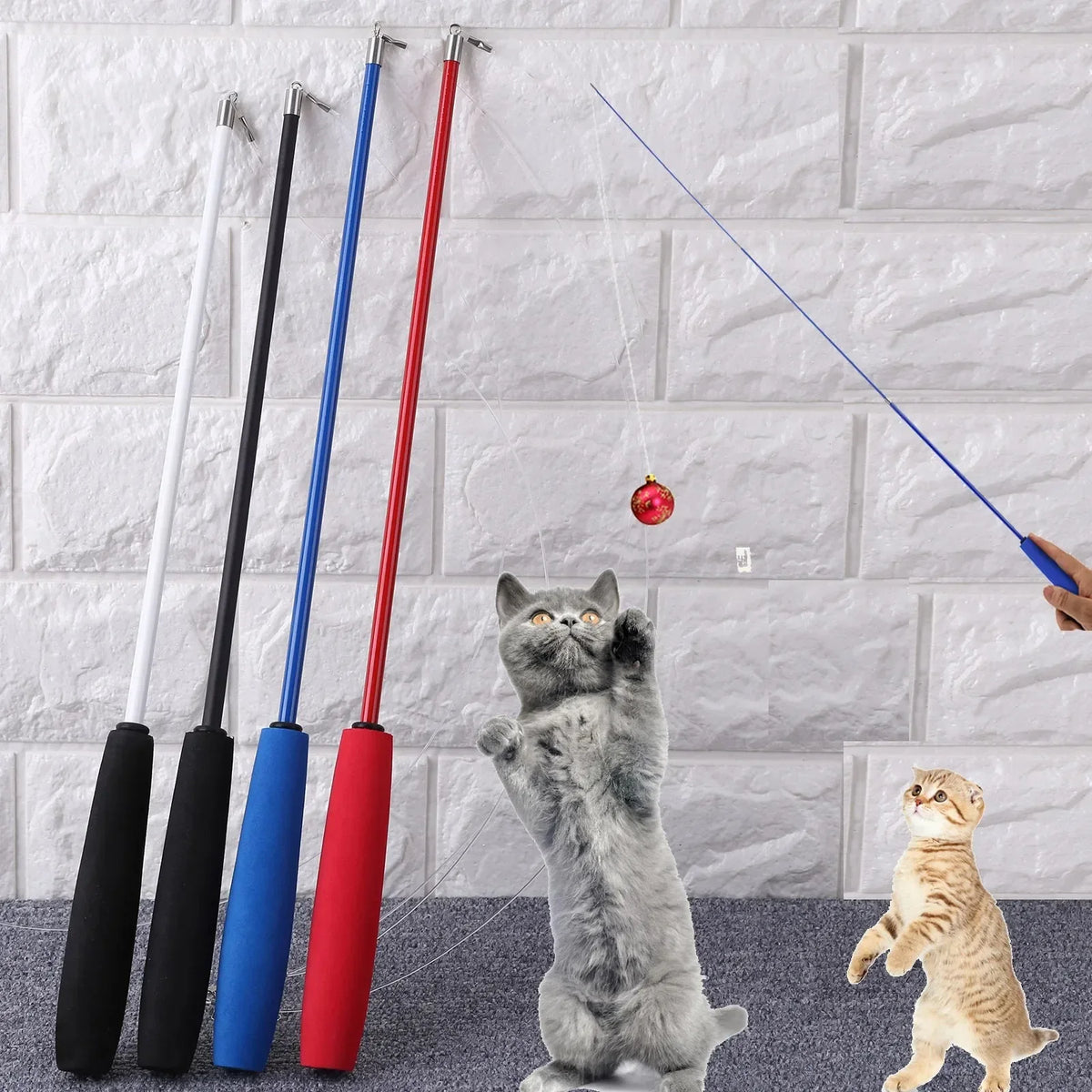 Cat Teaser Wands Three-section Telescopic Fishing Pole Toys