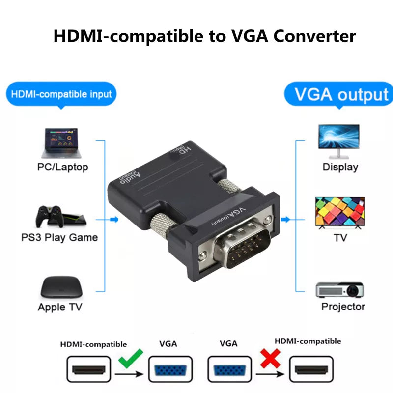 HDMI-compatible To VGA Converter With 3.5mm Audio Cable