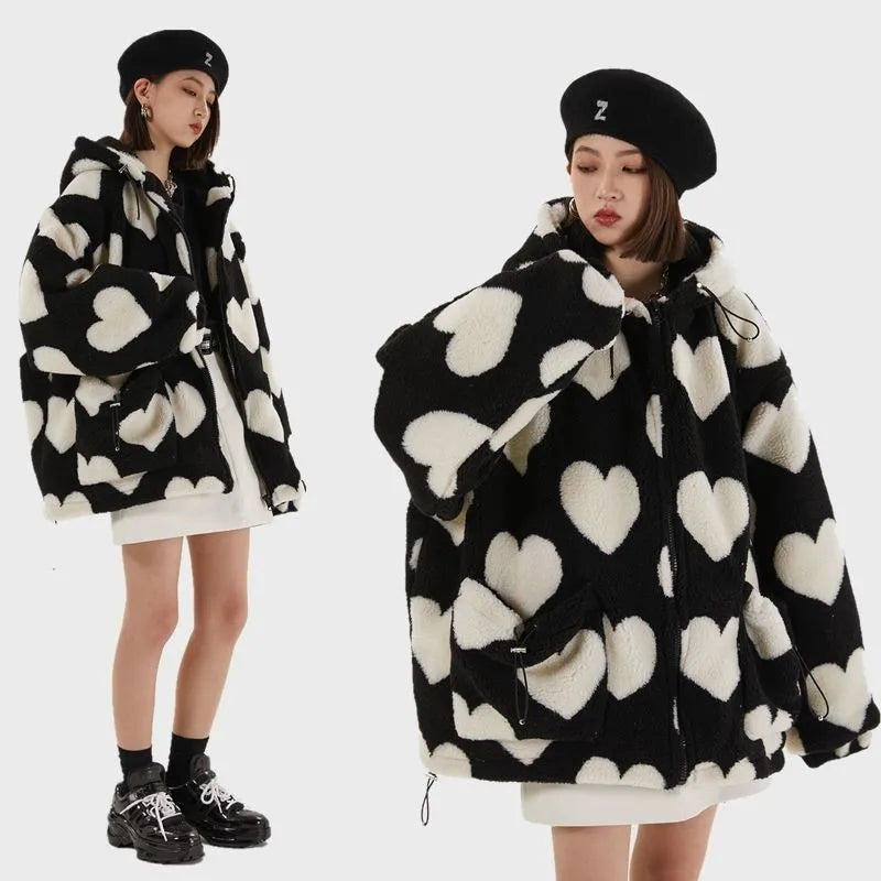 Women Love Printed Rabbit Fur Padded Jacket