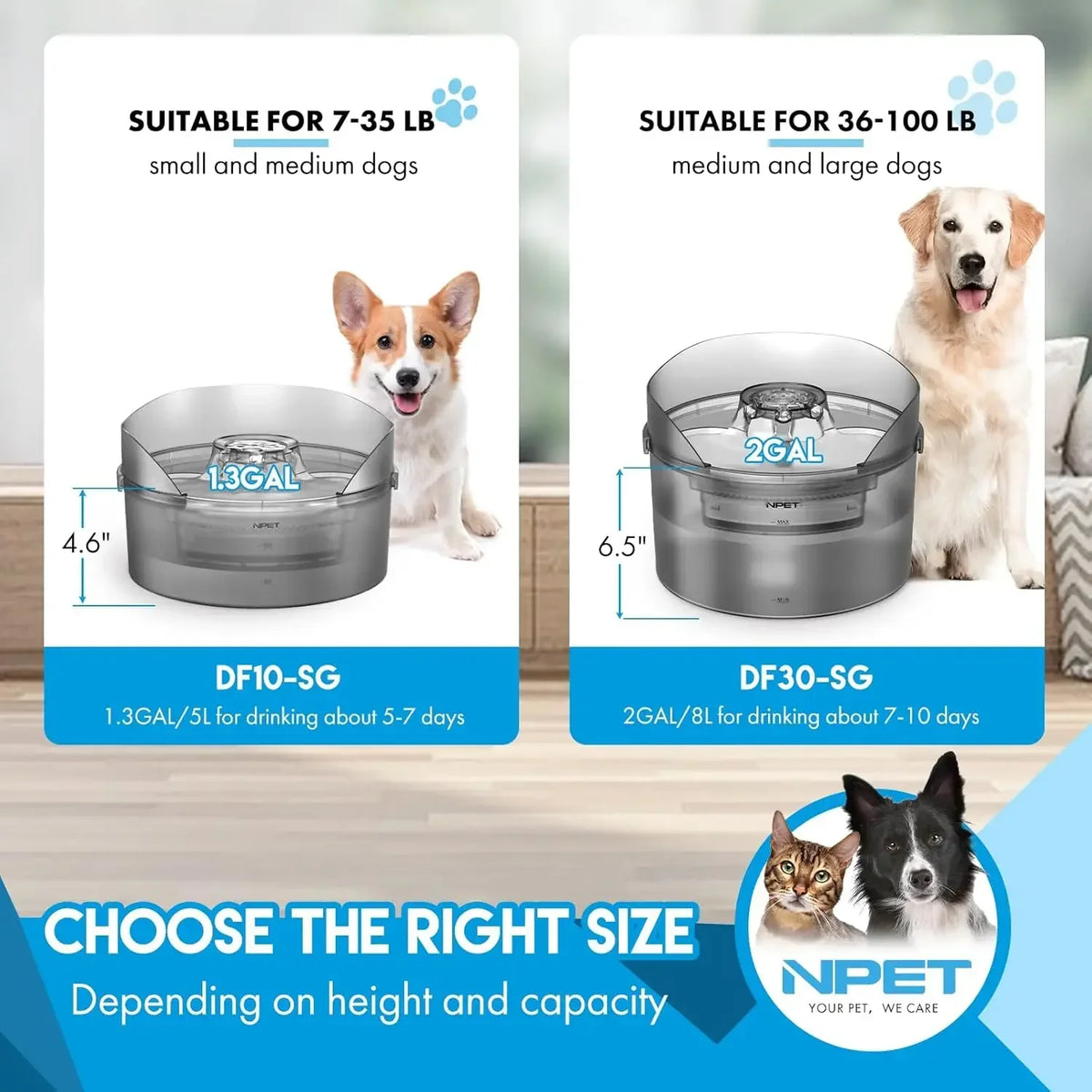 Pet Water Fountain, 2 Gallon/270oz/8L
