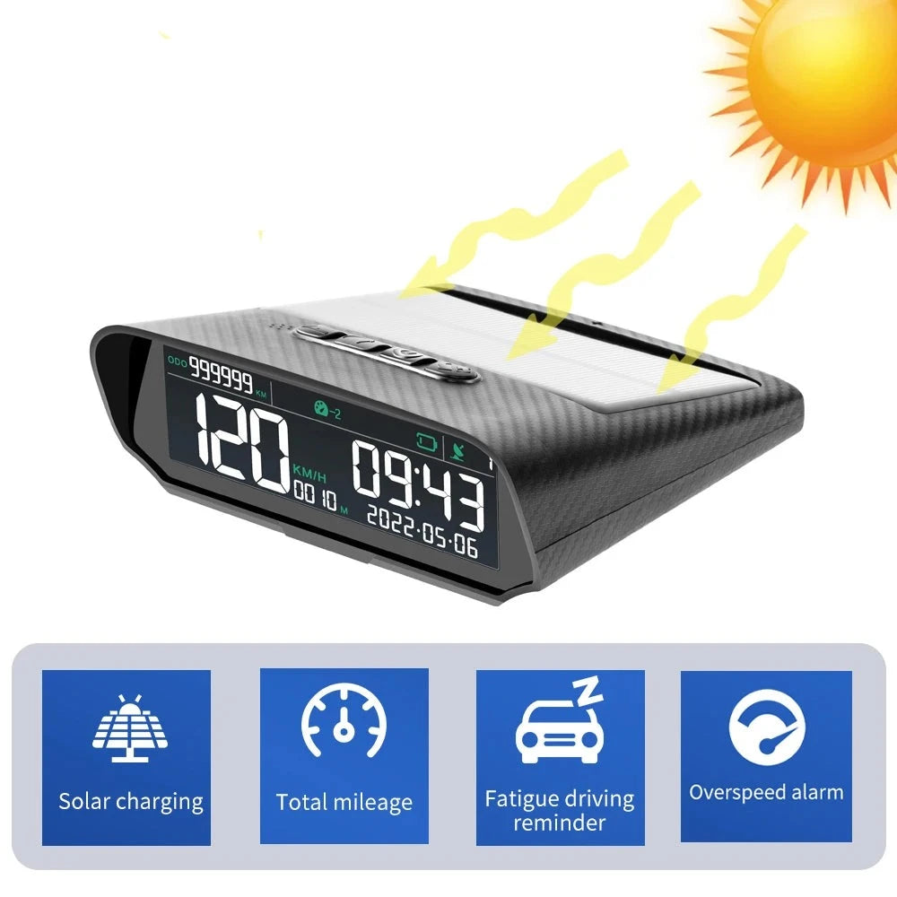 Solar HUD GPS Car Head Up Display Wireless Speedometer