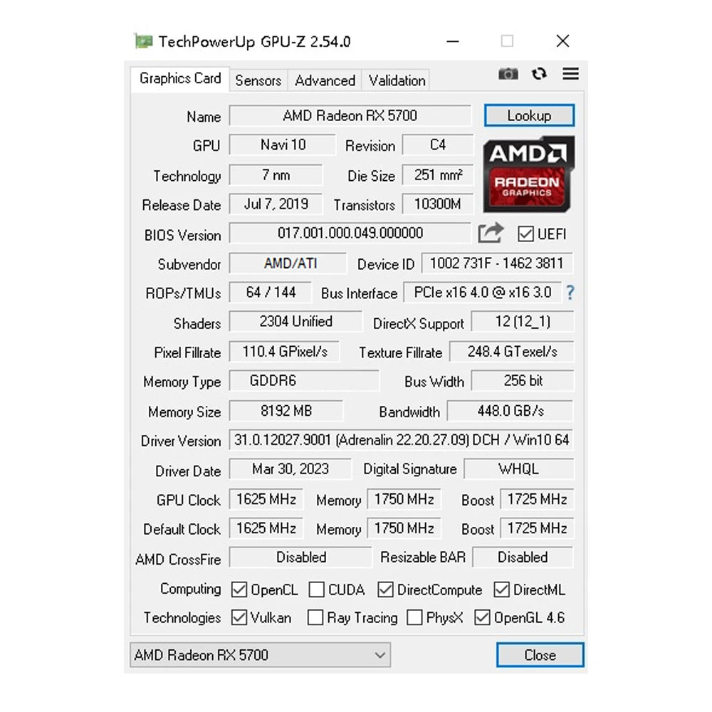 RX 5700XT 8GB Graphics Card