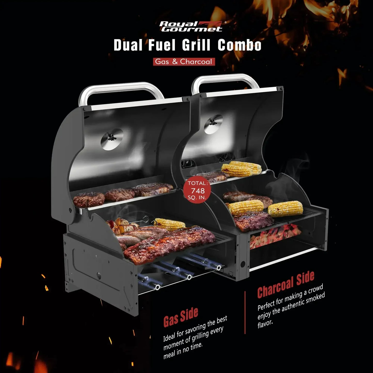 Dual Fuel Cabinet Gas and Charcoal Grill