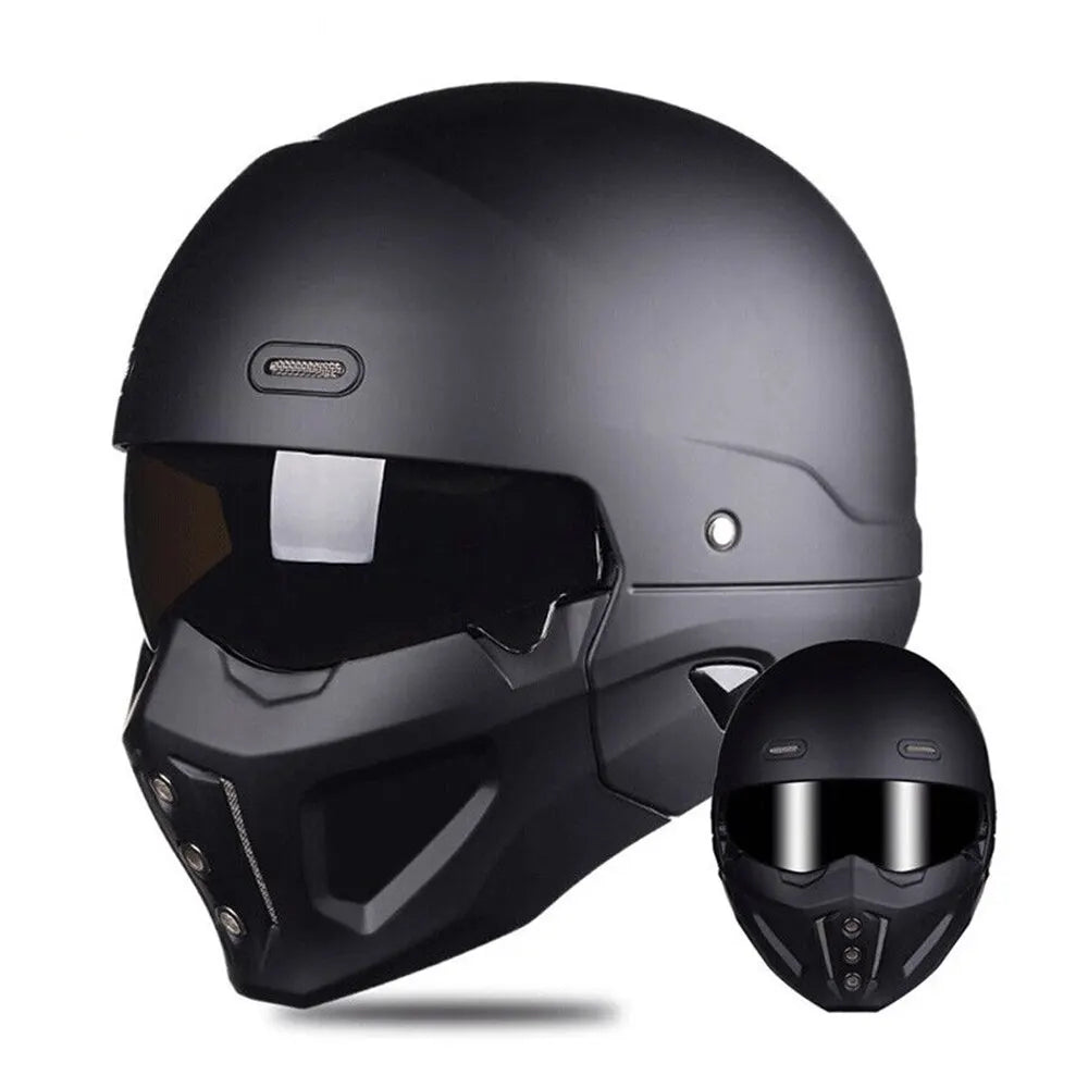 Retro Modular Matte Black Helmet