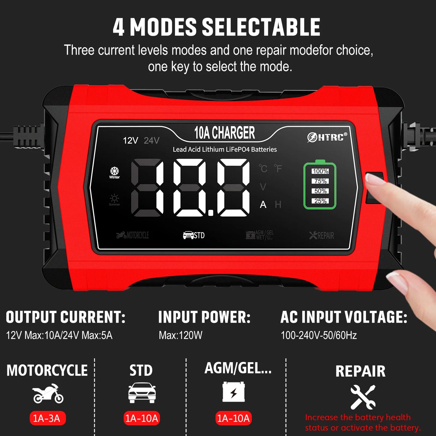 Lithium LiFePO4 10A 12V 24V Battery Charger