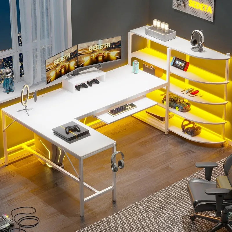 L Shaped Computer Desk with Storage Shelves