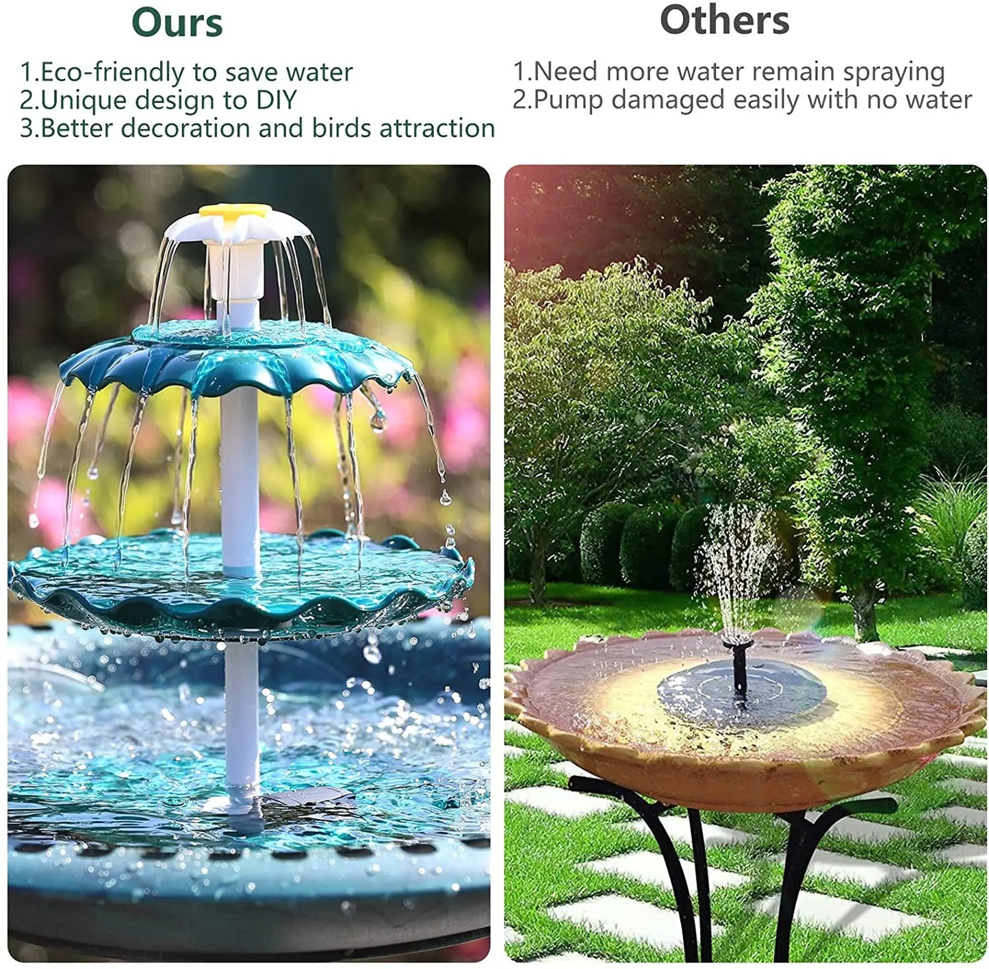 3 Tiered Bird Bath with 3W Solar Pump