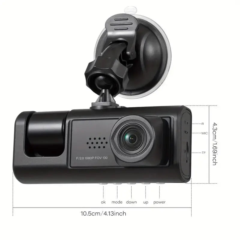 Car DVR HD 1080P 3-Lens Inside Vehicle Dash Cam