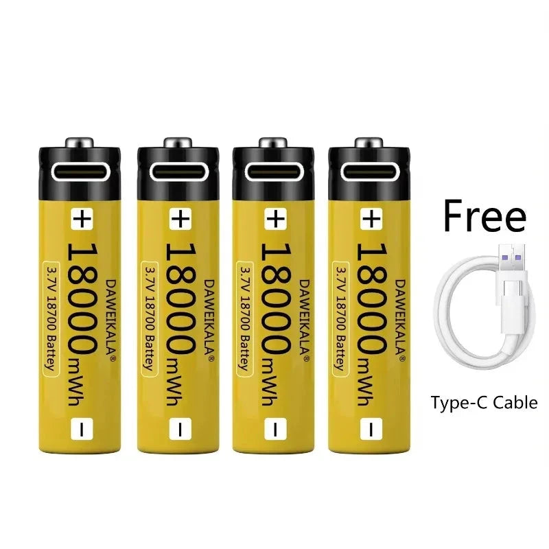 USB Type-C 18700 3.7V 18000mWh USB Rechargeable 18650 Battery
